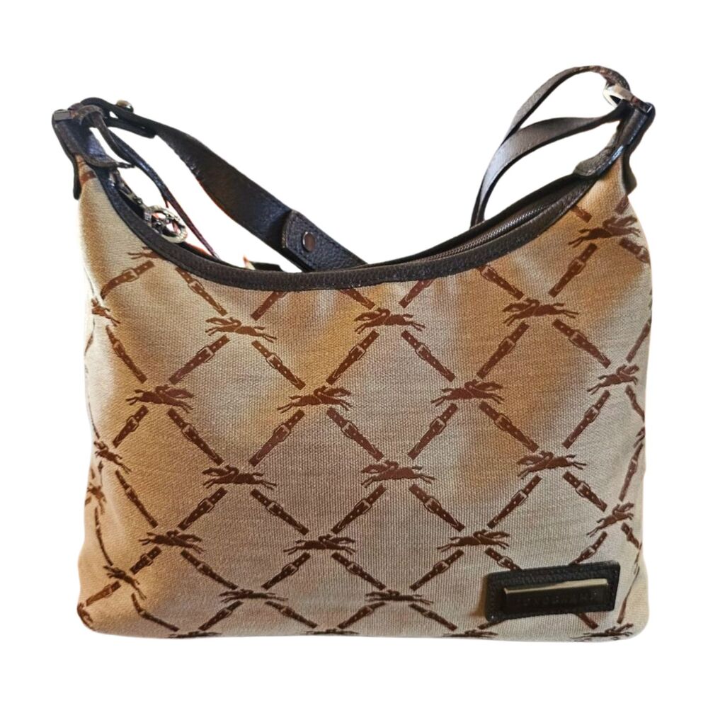 VINTAGE Longchamp SHOULDER BAG "Monogram Horse Logo" CANVAS/LEATHER Y2K Style